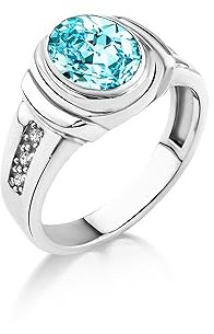 BySilverStone Jewelry Minimalistischer Ovaler Blauer Topas-Ring Für Männer Aus 925Er Silber, Topas-Stein-Cocktail-Silberring Für Männer, Blauer Aquamarin-Stein-Geschenk Für Herren, Kleine Fingerringe