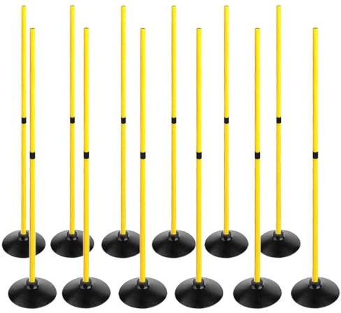 ASENVER Fußball Agility-Stöcke Set Abnehmbare Sport Training Speed Pole Slalom Stöcke mit Gummibasis Sport Traning Ausrüstung (4,9 FT, 12 Stück)