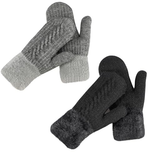 TAGVO 2 Paar Winter Handschuhe Damen, Super Warme Dicke Wollhandschuhe Fingerumwickelte Skihandschuh Winddicht Outdoor Winterhandschuhe für Laufen, Hunde ausführen, Radfahren, Wandern, Snowboarden