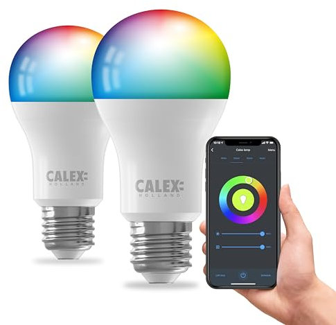 CALEX Smart LED Lampe, E27, A60, RGB-Farben & kalt- bis warmweiß Licht, dimmbar, WLAN App- & Sprachsteuerung, 2er Pack