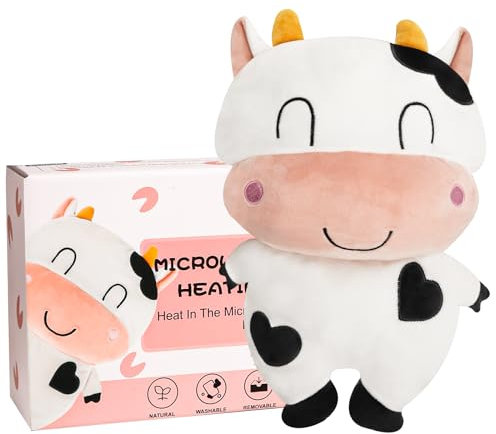 Cojín de calor para microondas, cojín de calor para microondas, peluche de vaca lechera, cojín de granos para aliviar la terapia caliente y caliente para espalda - dolor abdominal (vaca)
