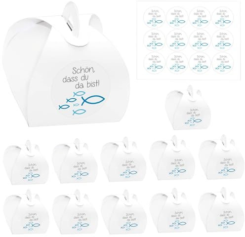 DOWNDRIFT Geschenkbox Kommunion 48 Stück Taufe Geschenkboxen Taufe Geschenkboxen Konfirmation Fisch Kartonage Taufe Geschenkbox Klein Kommunion für Gäste Hochzeit Süßigkeiten Box Einladungskarte