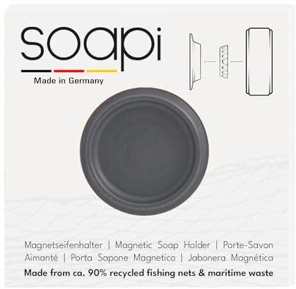 Soapi - Schwebender Seifenhalter Magnet zum Kleben - Wand Magnethalter für Seife - Ablage Seifenschale Magnetseifenhalter ohne Bohren/Saugnapf (1, Dunkelgrau)