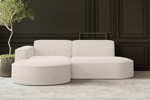 Kaiser Möbel, Ecksofa, Schlafsofa, Sofa Modena Studio Parma, Modern Design Couch, Polsterecke, Freistehend Sofa Wohnzimmer -Stoff Verita Ecru Links