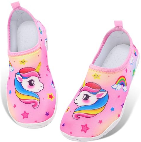 WAWSAM Chaussures Aquatiques pour Enfants Filles Licorne Antidérapante Léger Confortable Chaussettes d'eau pour Surf Chaussures Aqua Rose 30/31 EU
