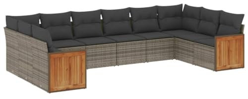 vidaXL Garten Sofagarnitur mit Kissen 10-TLG., Gartenmöbel Gartengarnitur, Sitzgruppe Sitzgarnitur, Lounge Sofa Garnitur Terrasse, Grau Poly Rattan
