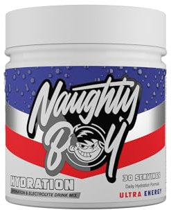 Naughty Boy Hydration Mix with Over 2400mg of Electrolytes, Added Creatine, Taurine, Super Reds- 255g/30 Servings (30 Servings, Ultra Energy)