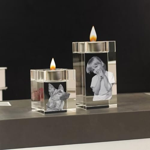 Portavelas de cristal con foto personalizada grabada en 3D con imagen personalizada, candelabro de luz para Navidad, boda, regalo de cumpleaños (3D, 5 x 8 cm)