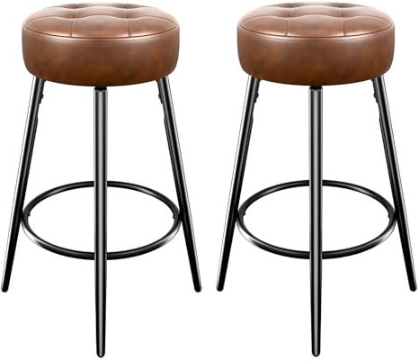 Hawthyhome Barhocker 2er Set Barstool, Hocker für Kücheninsel, Rund Barstuhl, 67cm Sitzhöhe, Schminkhocker Modern Hocker aus Kunstleder für Kücheninsel, Küche, Hausbar Braun