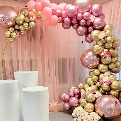 Arche Ballons 134 Pièces Rose Métallique Chromé - Ballons Baby Shower, Décoration Anniversaire, Mariage et Baptême- Zenda club® (Rose Métallique Chromé)