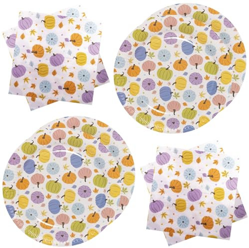 BFB Autumn Harvest Pumpkin Paper Plates and Napkins Set 40 Pieces Disposable Tableware Party Supplies