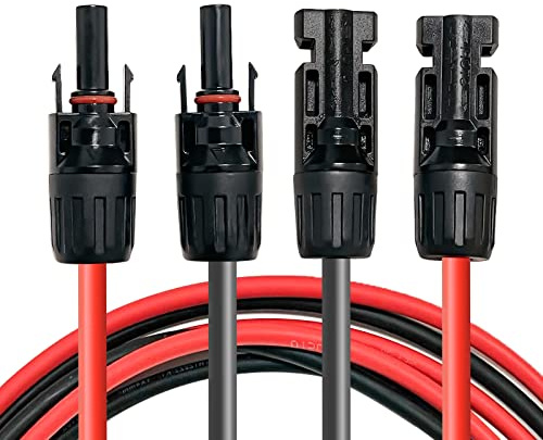 Profi-Verbindungskabel Verlängerungskabel (6mm²/4mm²),Solarkabel inkl. montierter beidseitig Solarstecker, rote und schwarze Linien (6mm²/2m)