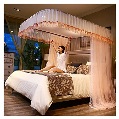 Moskitonetz, Betthimmel, Bettvorhang – 4 Eckpfosten mit gemütlichem Drapiernetz, 3 Öffnungen für Prinzessinnen-Schlafzimmer-Dekoration – Queen/King Size
