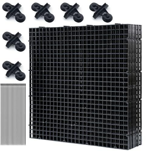 LINLAN Aquarium-Trennwandsatz für Aquarien, 8 Stück 30X30cm Kunststoffgitter mit 6 Saugnapfclips und 20 Kabelbindern, Eierkiste zur Fischisolation(Schwarz)