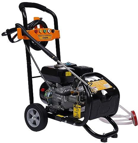 Benzin Hochdruckreinige 7.5PS Hochdruck Flächenreiniger Motor 3600RPM Hochdruckpistole Garten Flächenreiniger Profi Set 170 Bar Tragbarer Benzin-Hochdruckreiniger Strahlsprüher Mit 5 Düsen