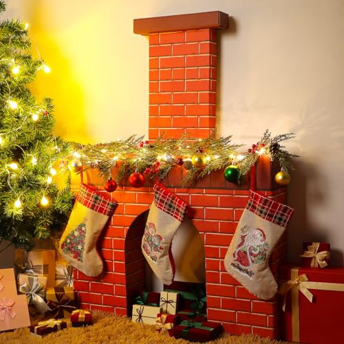 Watersay Weihnachtskamin Schornstein Karton Riesiger roter Ziegelkamin Karton 3D Kamin Fake Mittelstück für Weihnachten Party Fake Kamin Hintergrund Weihnachtsdekoration 80 x 63 x 17 cm