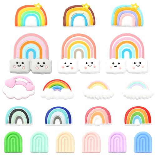 UR URLIFEHALL 20 Pcs 20 Styles Silicone Beads Rainbow with Cloud Star Silicone Focal Beads Rubber Beads for Keychain Pens Jewellery Garland Crafts