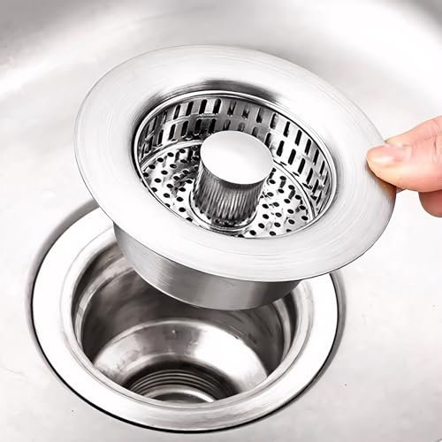 ViWaVee Tapon Fregadero Cocina - Filtro Residuos Alimentos, Colador Cesta, 76-81mm, Cubierta, Facil Limpieza(Acero Inoxidable)