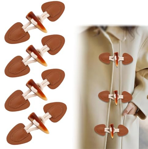 WHYCNJL 4 Paare Knebelknöpfe mit Verschluss, Leder Knebelknöpfe Vintage Knöpfe für Jacken Mantel für DIY Handwerk Kleidung Nähen Dekoration Basteln Zubehör Braune