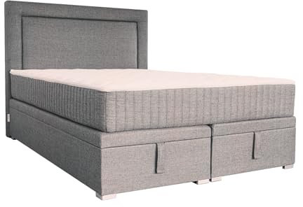 Tesla Dreams Nest Boxspringbett mit Bettkasten 140x200 Dunkelgrau mit 7-Zonen-Taschenfederkern - Stauraum – 22 Farben, Easy-Clean Stoff, H2/H3, Topper Visco