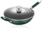 Refein Non stick Induction Wok Pan with Lid, 34cm Deep Stir Fry Pan with Heat-Resistant Handle, Large Capacity Frying Pan with Flat Bottom Ideal for Induction Electric Gas and All Hobs,Black and Green