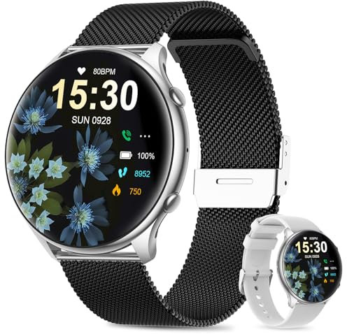 SLOKSFil Smartwatch Damen mit Telefonfunktion, 1.39 HD Fitnessuhr/Menstruationszyklus/Pulsuhr/Schrittzähler/IP67/Schrittzähler/120+ Sportmodi, für iOS Android (schwarz Silber)