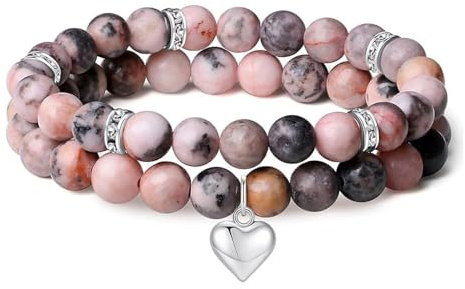 TTPSRY Juego de 2 Pulseras Del Amor de Piedra Natural Elegante Diseño Curativo para Uso Diario y Meditación Adecuado para Mujeres y Parejas