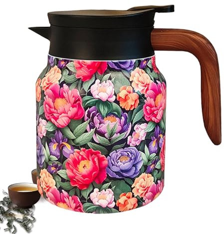 Thermoskanne für Kaffee, aus Edelstahl mit Vintage-Blumen-Infuser, Retro, isoliert, für Thanksgiving, Weihnachten, Weihnachten