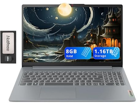 Lenovo IdeaPad Slim 3 - Computer portatile FHD antiriflesso da 15,6, Intel i3-N305, LPDDR5 da 8 GB, memoria da 1,16 TB (SSD da 1 TB + set docking station da 160 GB), Num Pad, fotocamera HD, Dolby