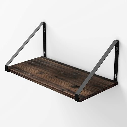 BAMEOS 40x19.5x1.2 cm Tiefere Schwebregale, Rustika Holz-Wandregale, Wandmontierte Regale für Wohnzimmer, Büro und Schlafzimmer, mit Metallklammern