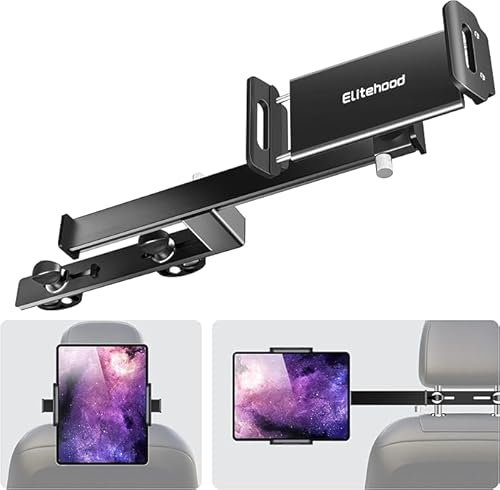 elitehood Soporte para tablet para reposacabezas de coche, brazo de extensión de aluminio resistente, soporte ajustable para iPad para asiento trasero, esencial para viajes por carretera para niños,