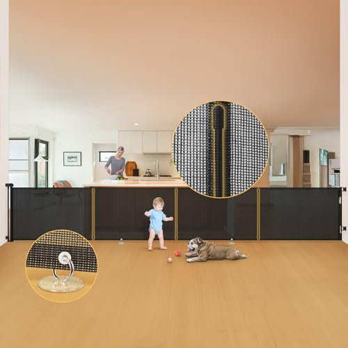 500cm/200inch Retractable Baby Gate, 86cm/34inch Tall Safety Gate for Kids and Dogs in Stairways/Hallways