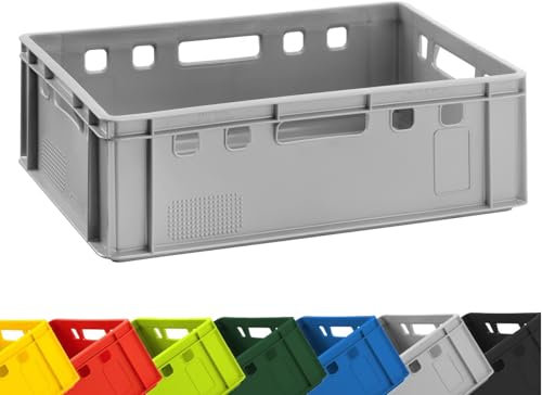 BURI 1x Fleischkiste E2 Fleischerkiste Grau 60x40x20cm Metzgerkiste Lagerkiste Stapelkiste | Eurobox Made in Germany lebensmittelecht, robust, stapelbar