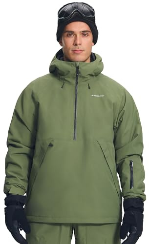 Pioneer Camp Herren Semi-Front Skijacke mit 10000 mm Wassersäule – Wasserdichte & atmungsaktive (7000 g) Ski- und Snowboardjacke mit abnehmbarem Schneerock, Verstellbarer Kapuze, Armeegrün, L