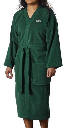 Lacoste Classic Pique Cotton Terry Bath Robe, Unisex, One Size, Eden