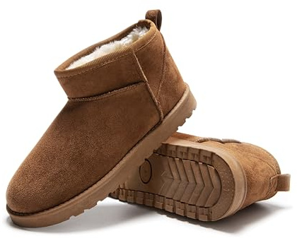 Women’s Suede-Effect Ankle Boots, Warm Fleece-Lined Slip-On Winter Booties with Cushioned Insole and Non-Slip Sole (TAN, One Size, Adult, Women, 7, Numeric, UK Footwear Size System, Medium)