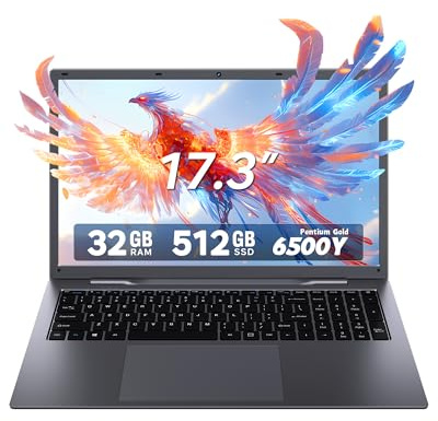 SHBIV Ordinateur portable 17,3 avec 32 Go de RAM 512 Go SSD, processeur Pentium Gold (Beat N5095, jusqu'à 3,4 GHz), écran FHD IPS, Bluetooth, WiFi, HDMI, Type-C, USB 3.2, batterie 44 Wh, ordinateurs