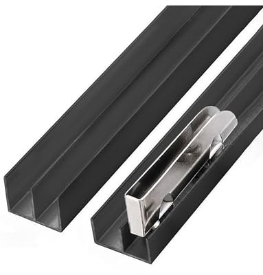 Kit de riel de puerta corredera de vidrio de doble canal con rodillos lisos para vitrinas, estanterías y armarios