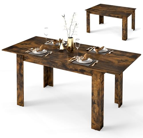 RELAX4LIFE Table à Manger Extensible 4 à 6 Personnes (Marron Rustique) | Table de Salle à Manger 120-160 CM avec Rallonge, Pieds en Forme L, Montage Facile, Charge 110 KG