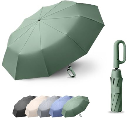 erised's bifrost Regenschirm Groß/Karabinergriff für Herren und Damen/Automatisches Öffnen/Schließen/10 Rippen/Sturmfest/Golf Umbrella/Freien UV Schutz Faltender Sonnenschirm Taschenschirm UPF 50
