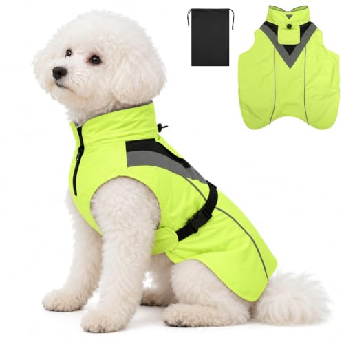 AOOWU Regenmantel Hund wasserdicht für kleine & große Hunde, Hunderegenmantel mit Verstellbare Kragenloch & Reflektorstreifen, Wasserdichter Hundemantel, Den Hundespielplatz und den Urlaub (M)