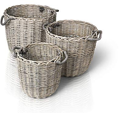 blomus Corda Runde Körbe, 3 Stück, geschälte Weide, grau, 3 Varied Sizes Nest for Storage
