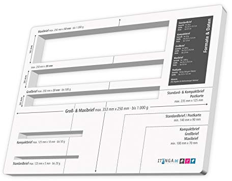 itenga feste Formatschablone Briefschablone Post Brief Warenpost stabil nicht biegsam Schlitze 5mm 10mm 20mm 30mm 50mm