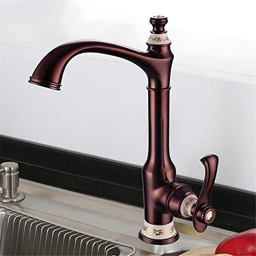 YAWEDA Antike Küche-Bassin-Wannen-Hahn-Kalt- Und Warmweiß Backen Lack Brown Vergoldete Wasserhahn, Rose Gold