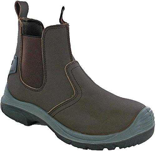 Grafters M371B Mens Coated Leather Safety Dealer Boots Brown