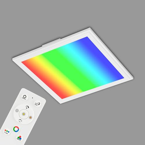 BRILONER - LED Deckenlampe flach mit Fernbedienung, einstellbar von warmweiß bis kaltweiß, buntes RGB Licht, Lampe, Deckenleuchte, Wohnzimmerlampe, LED Panel, 29,5x29,5x6,5 cm, Weiß