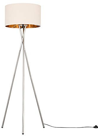 MiniSun | Modern Brushed Chrome Floor Lamp with a Beige and Gold Shade | Floor Lamps & Torchieres, Home Décor & Improvement Essential | Includes 6W GLS Bulb [3000K Warm White]