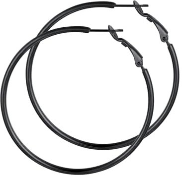GoldChic Creolen Schwarz Damen Schwarze Ohrringe Edelstahl Creolen 50MM Mittelgroß Kreolen Schlichte Rundohrringe Kreis Ohrringe Ohrschmuck Accessoire