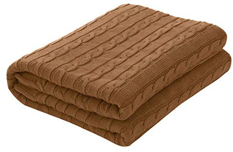 N/A Strickdecke aus 100 % Baumwolle, weich, für Sofa und Sofa, leichte Strickdecke, dekorative Decke für das Haus, Braun, 120 x 150 cm