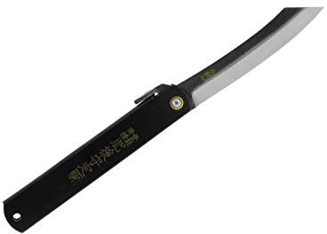 Higonokami 917.n Couteau Manche 12 cm Acier Noir, Lame Semi-Brute Acier Carbone San Mai SK2 (laminé 3 Couches)